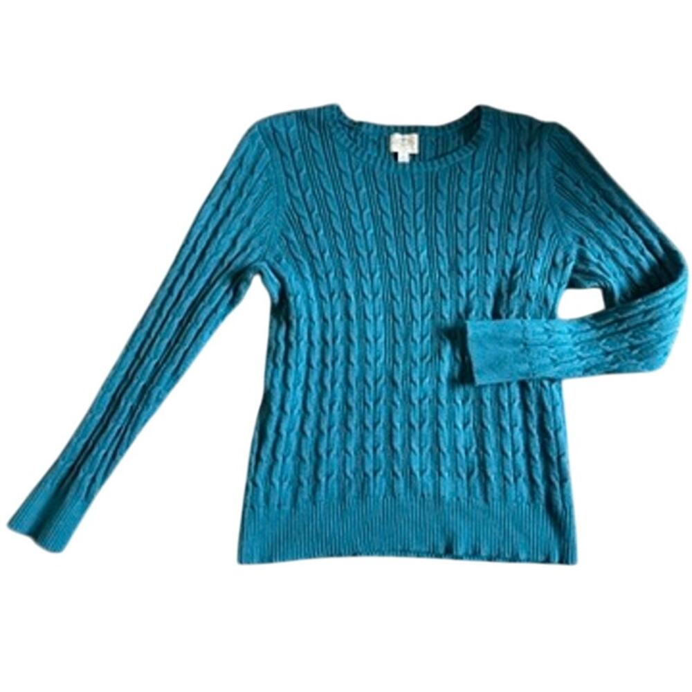 St John's Bay Long Sleeve Cable Knit Sweater Size XL Blue Cotton Classic Preppy
